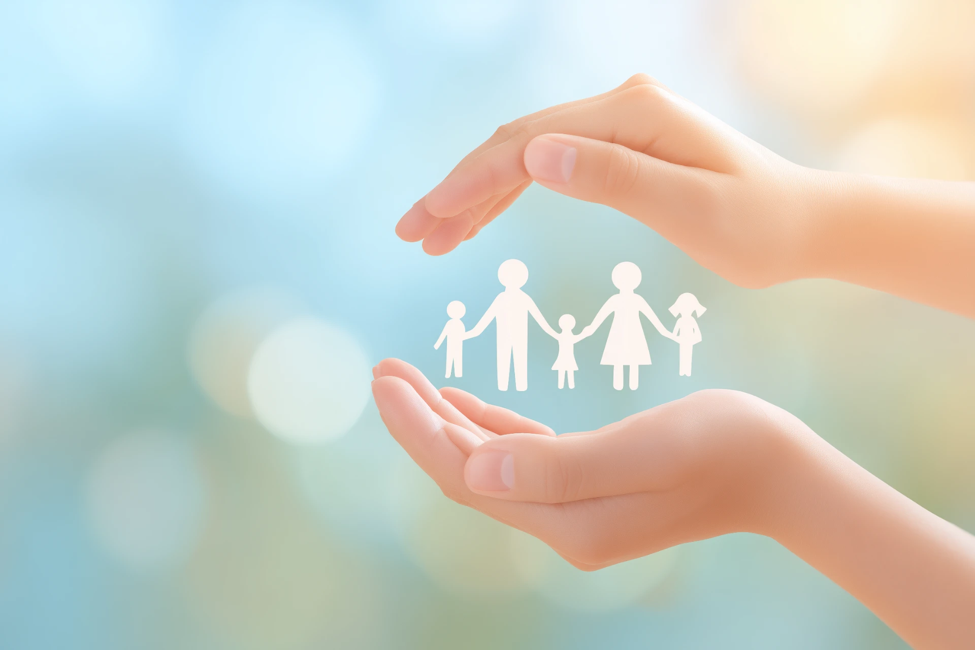 手のひらで家族を包み込む安心と保護のイメージ
