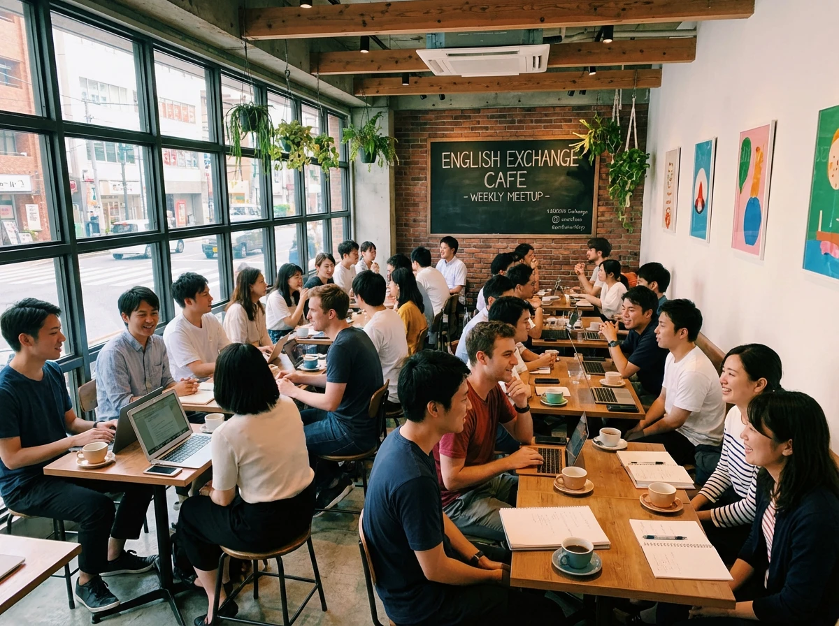 Firefly_Gemini Flash_カフェ英 Fanzは、英語をきっかけに“人生を変える出会い・学び・挑戦”が生まれる、日本最大級の英語コミュニティです。 日本初の、英語を母国語とし日本語も